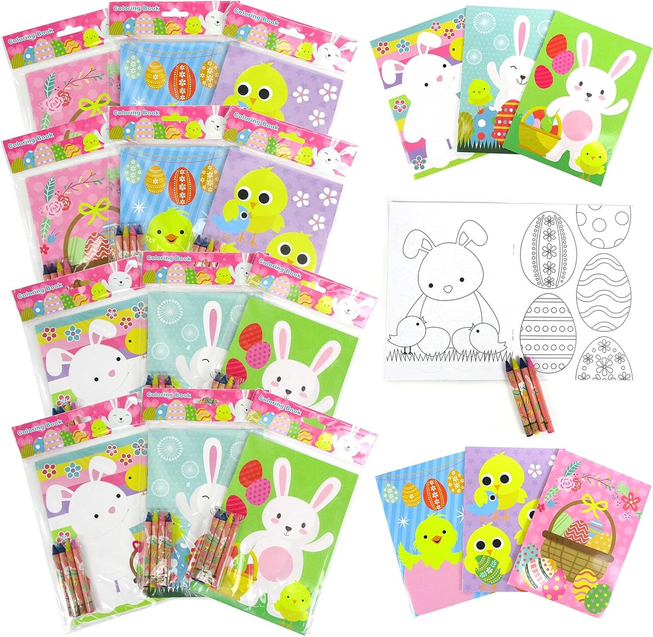 TINYMILLS Easter Coloring Books with Party Favors with 12 Books and 48 Crayons, Easter Basket Stuffer